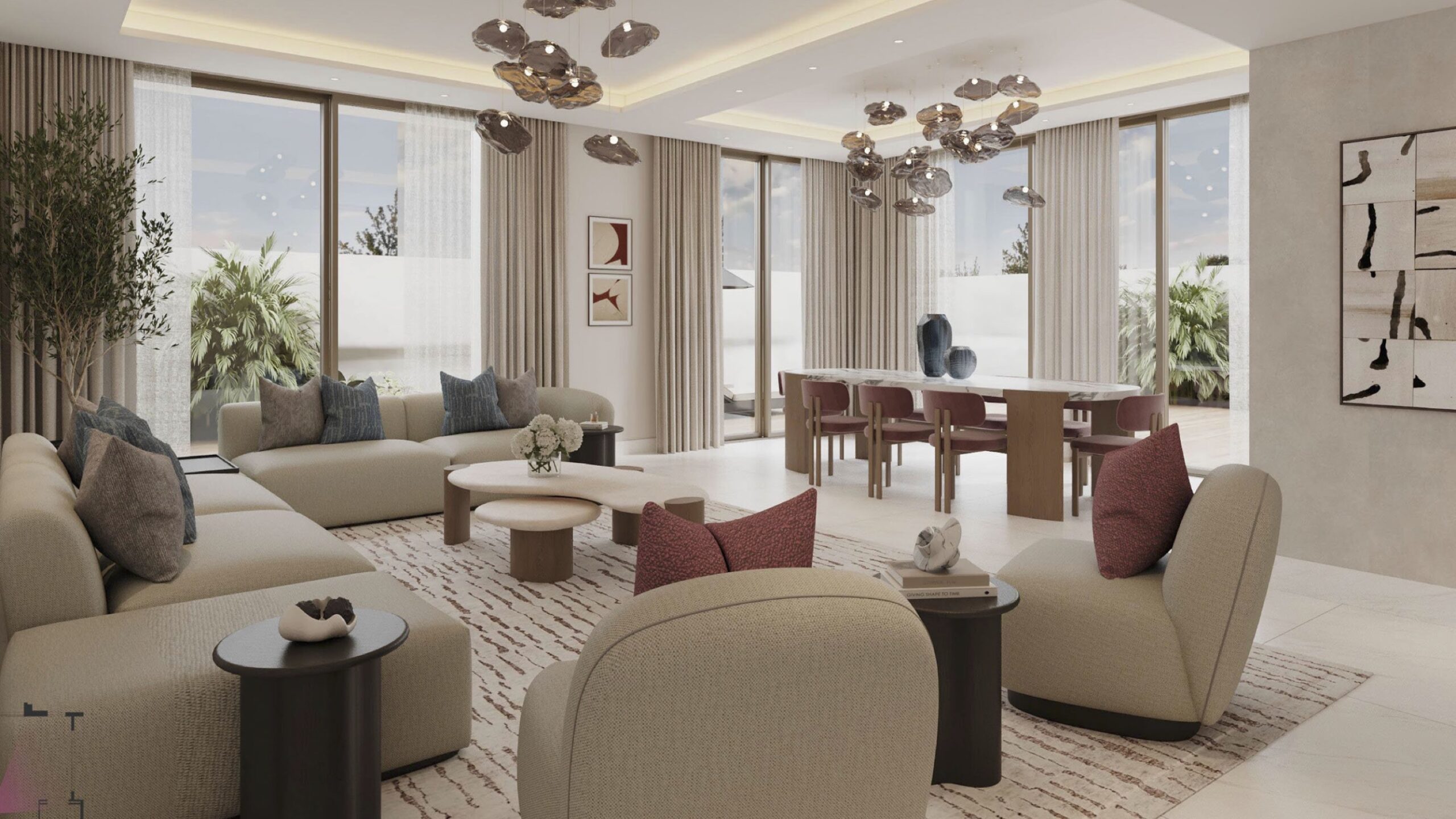 Living and dining interior at Hayat by Dubai South, official render