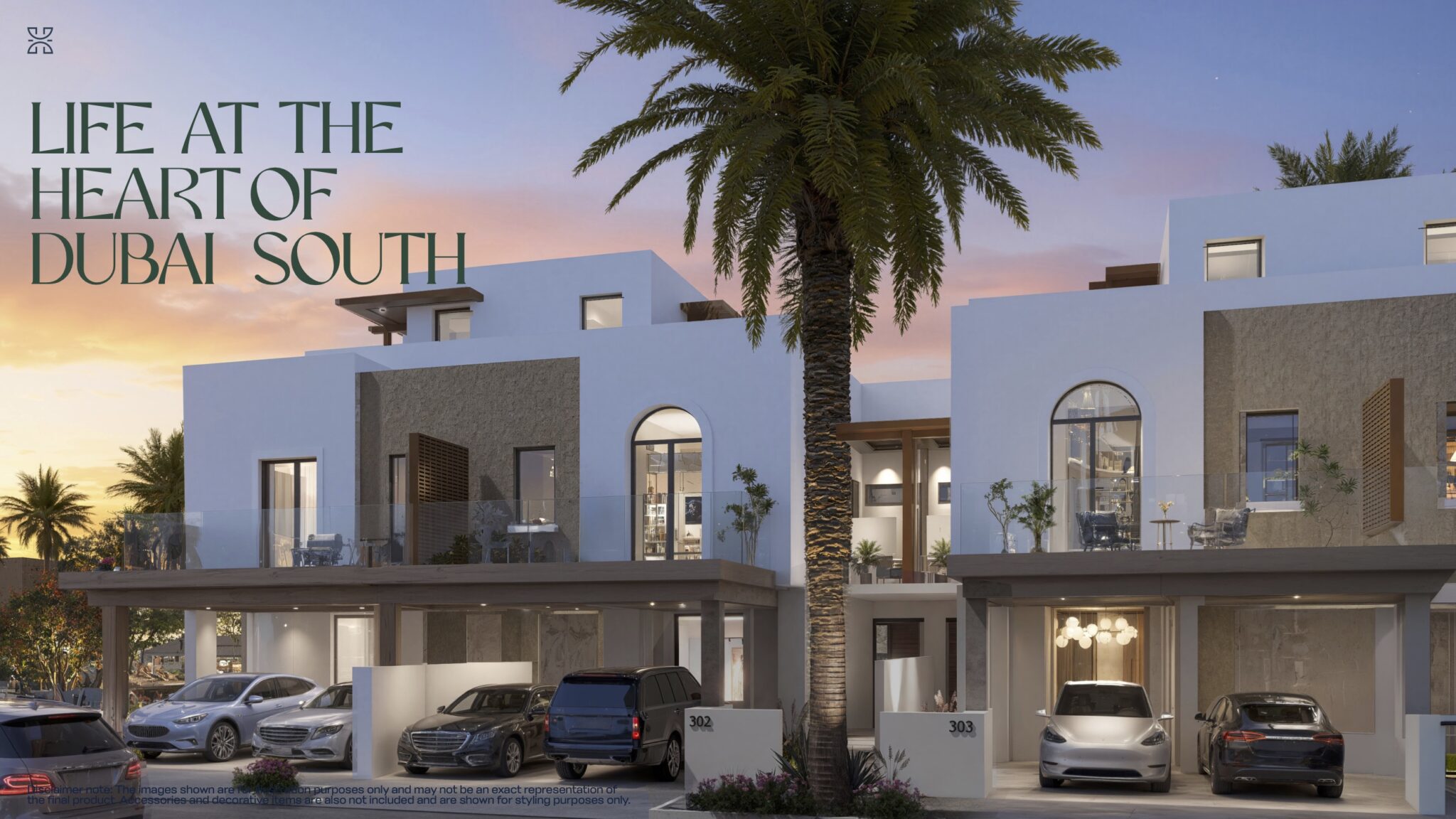 4 bedroom townhouse street exterior at Hayat 7 by Dubai South, official render